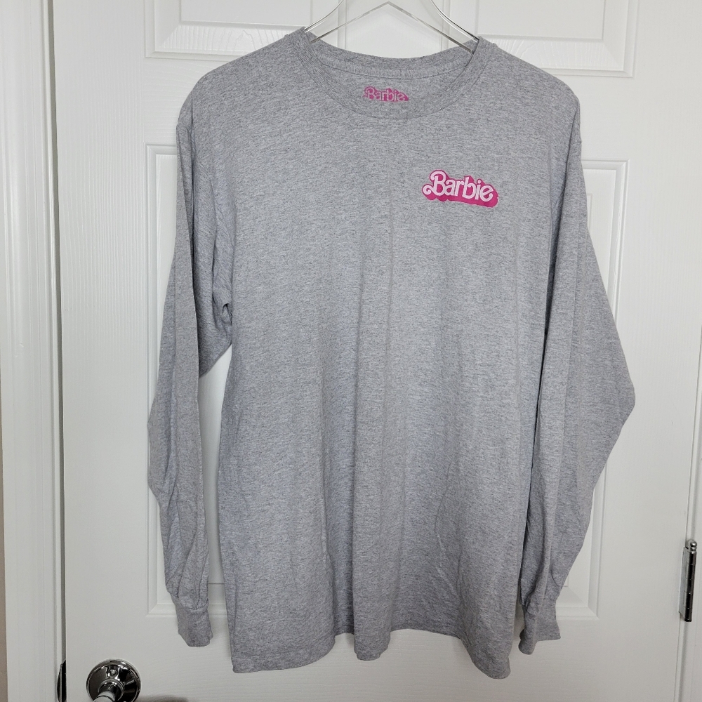 Barbie the Movie Women's Large Logo Long Sleeve T-Shirt Gray
